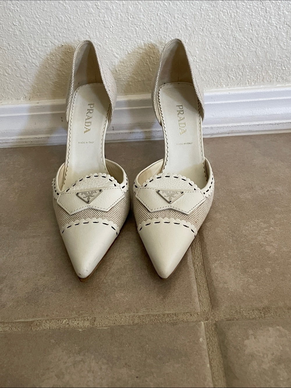 Prada Cream Pointed Toe D'Orsay Pumps